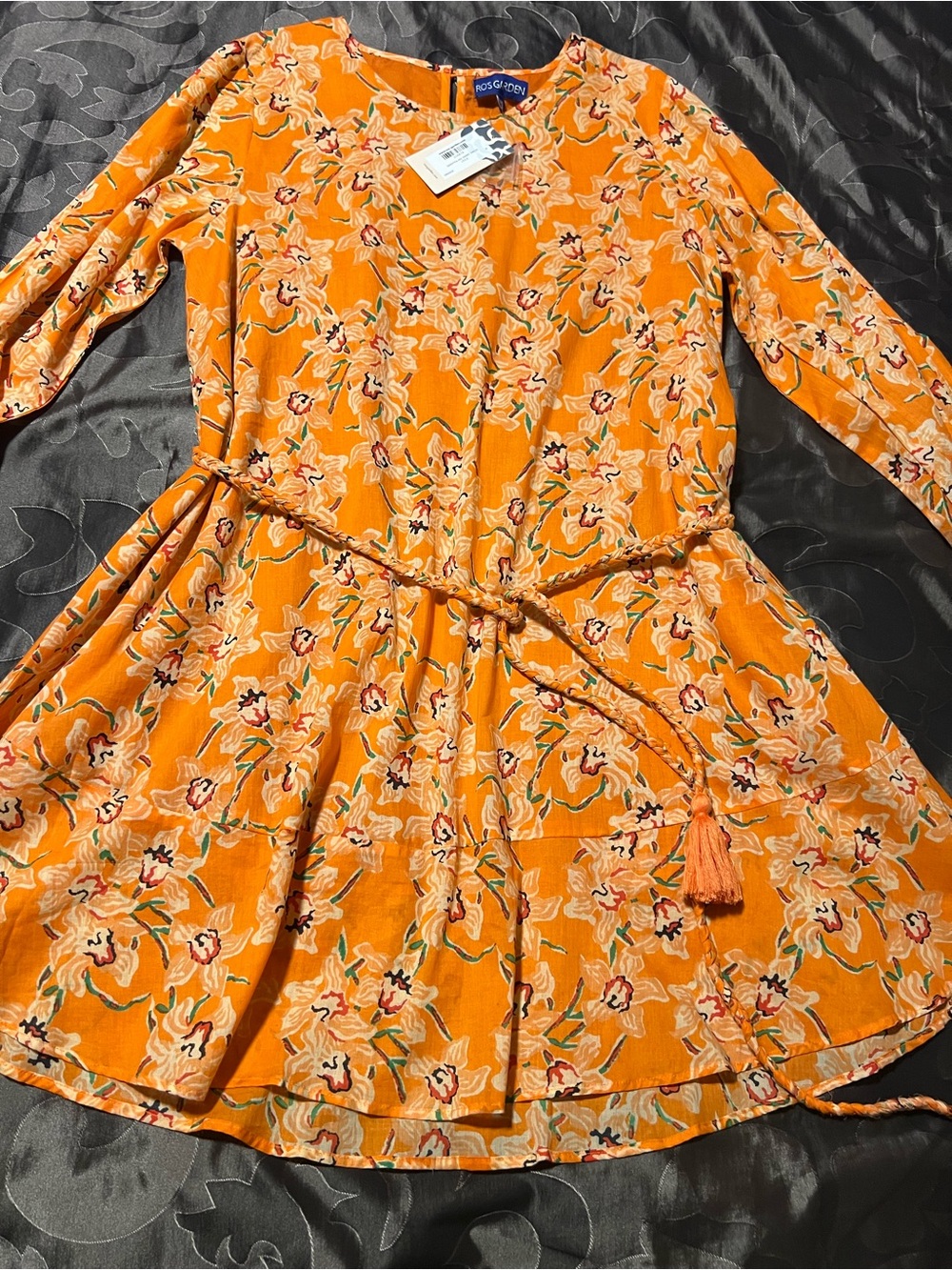 NWT Ro’s Garden Dorotea Belted Short Dress Leila Orange Floral Cotton M